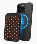 Chocolate Blue Polka Dots MagSafe Card Holder - side view