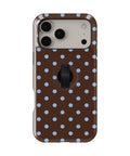 Chocolate Blue Polka Dots MagSafe Loop iPhone Case - back view