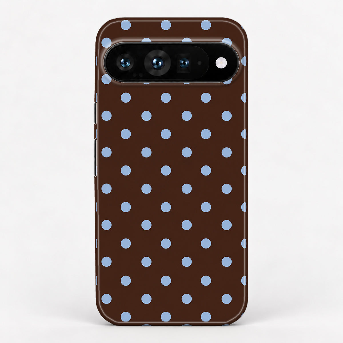 Chocolate Blue Polka Dots Google Pixel Case - back view