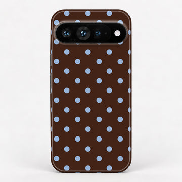 Chocolate Blue Polka Dots Google Pixel Case - back view