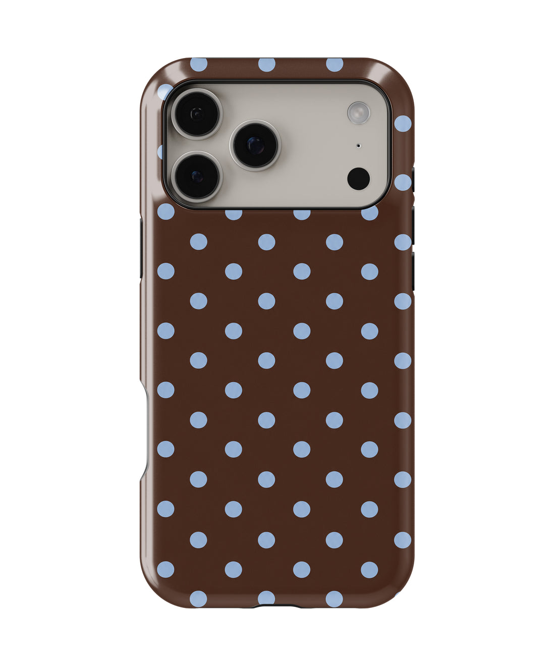 Chocolate Blue Polka Dots MagSafe iPhone Tough Case - iPhone 17-18 Pro Max back view