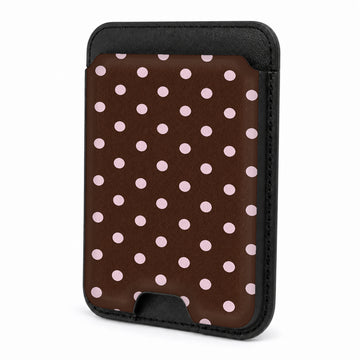 Chocolate Pink Polka Dots MagSafe Card Holder - front view