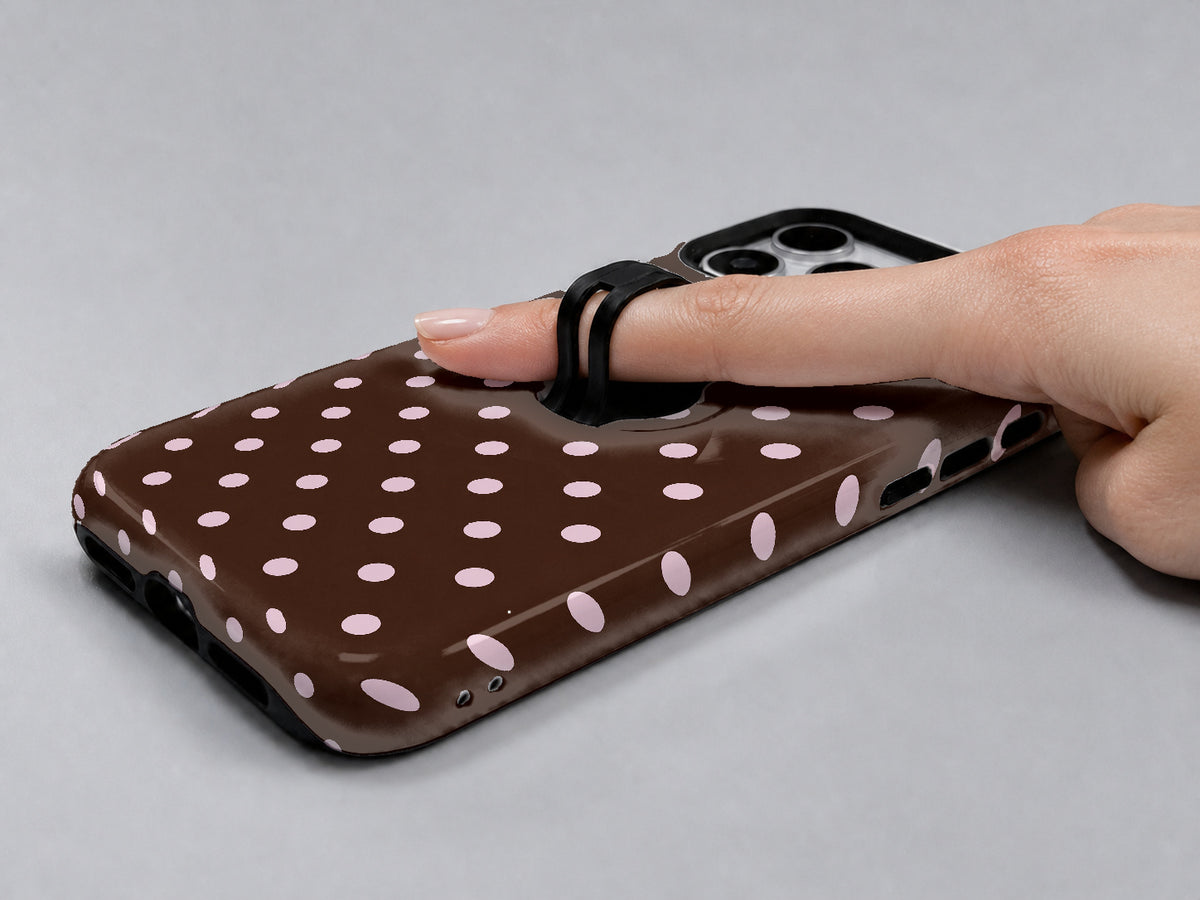 Chocolate Pink Polka Dots MagSafe Loop iPhone Case - grip detail