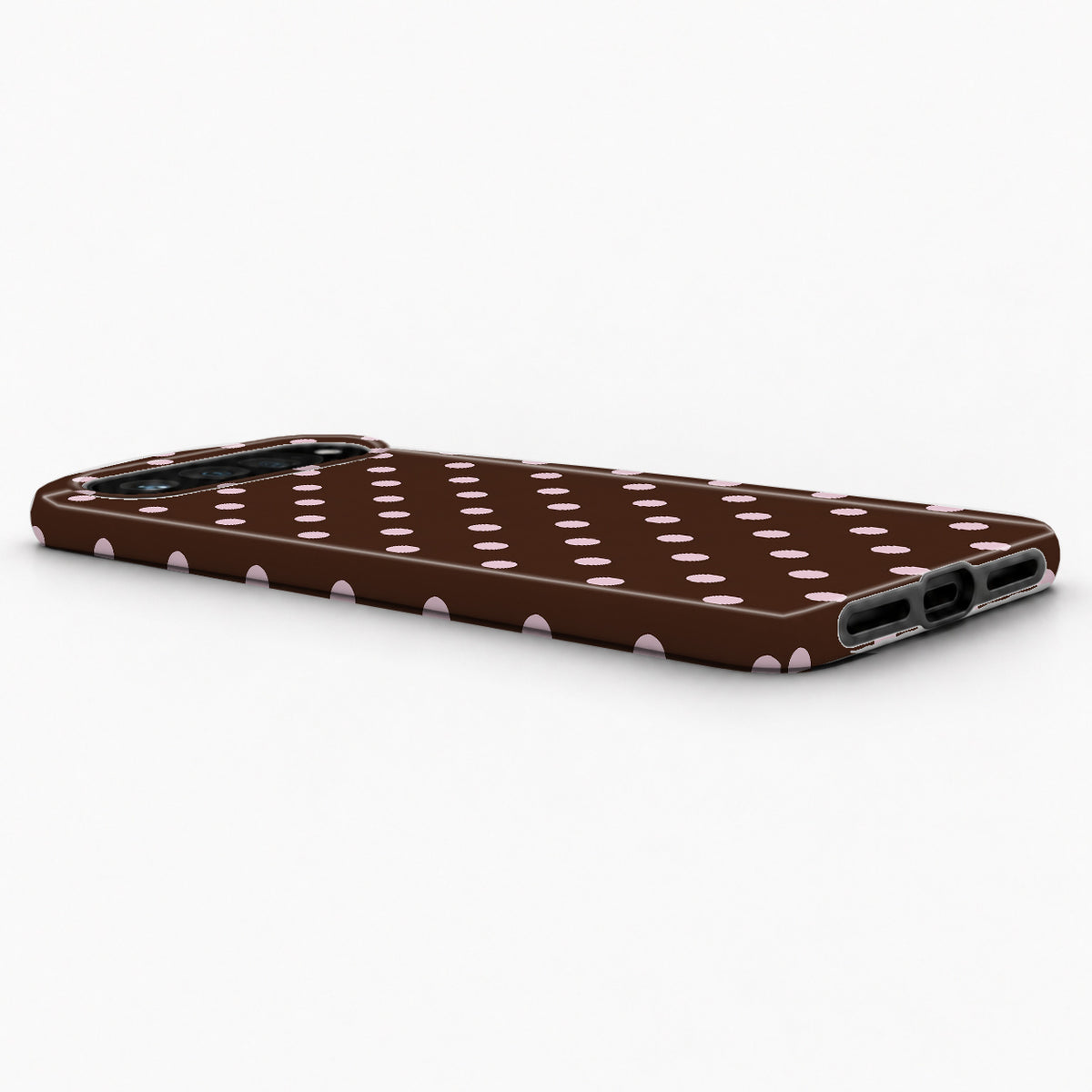 Chocolate Pink Polka Dots Google Pixel Case - low side angle