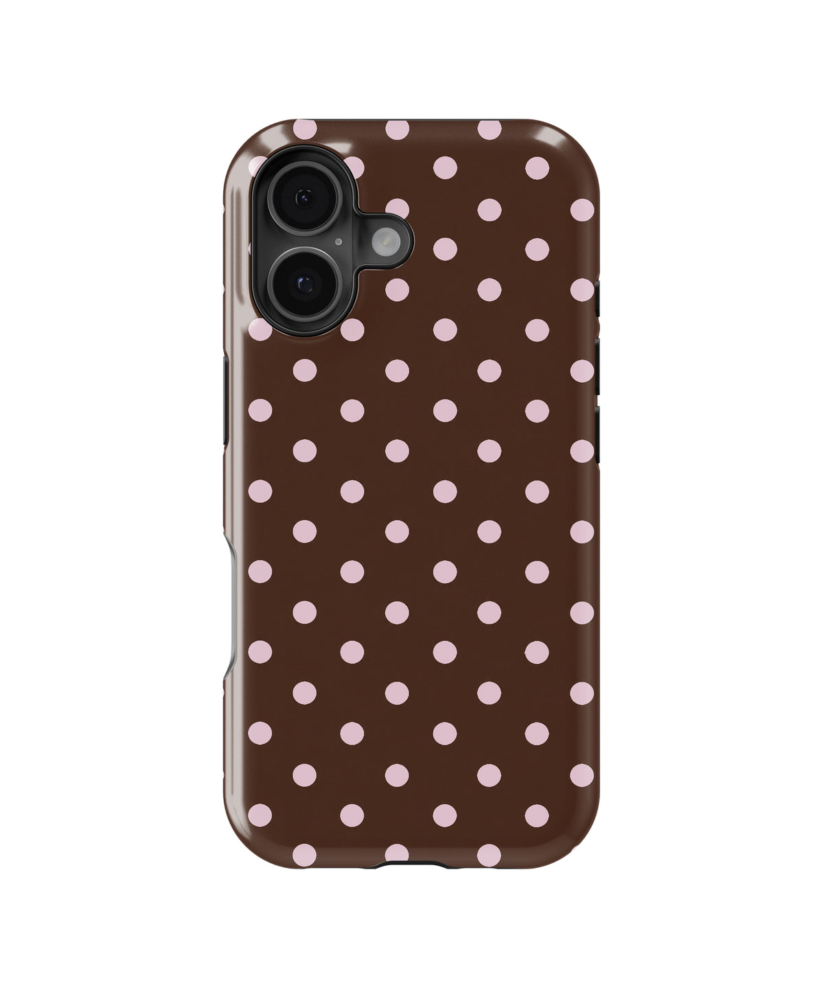 Chocolate Pink Polka Dots MagSafe iPhone Tough Case - iPhone 16, 16 Plus and 17 model view