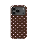 Chocolate Pink Polka Dots MagSafe iPhone Tough Case - iPhone 17-18 Pro model view