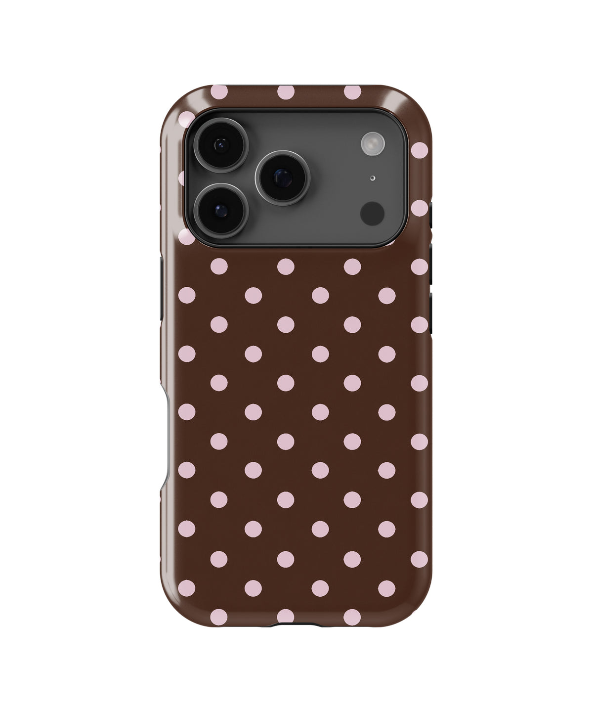 Chocolate Pink Polka Dots MagSafe iPhone Tough Case - iPhone 17-18 Pro model view