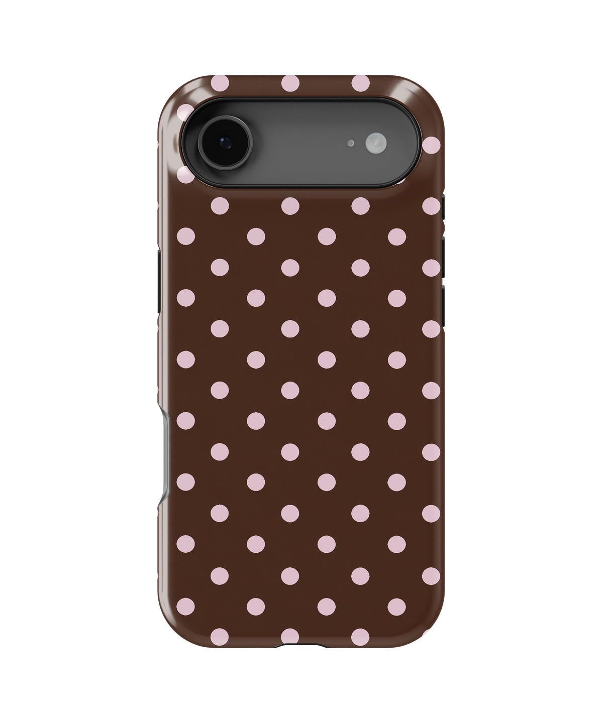 Chocolate Pink Polka Dots MagSafe iPhone Tough Case - iPhone 17 Air model view