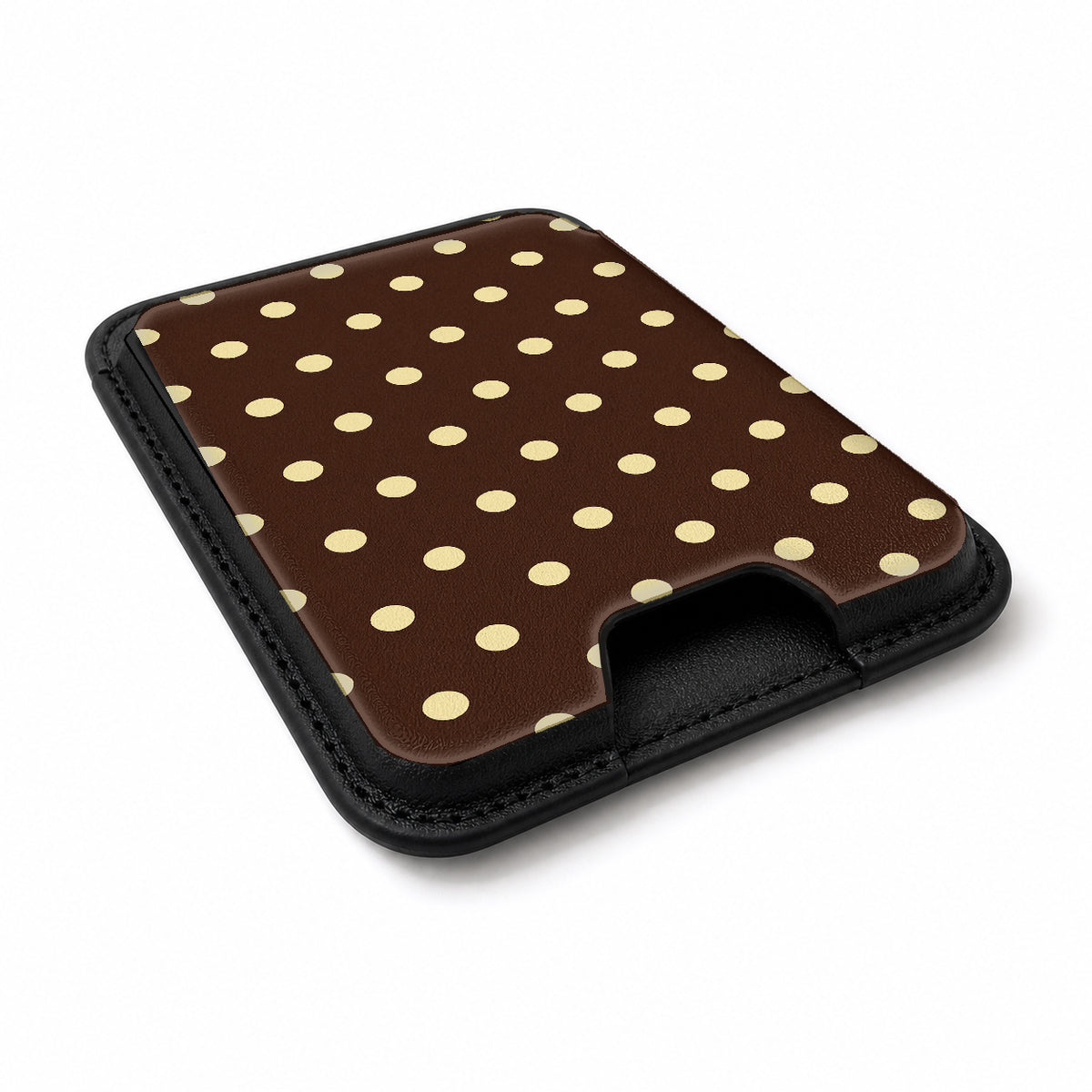 Chocolate Yellow Polka Dots MagSafe Card Holder - detail view