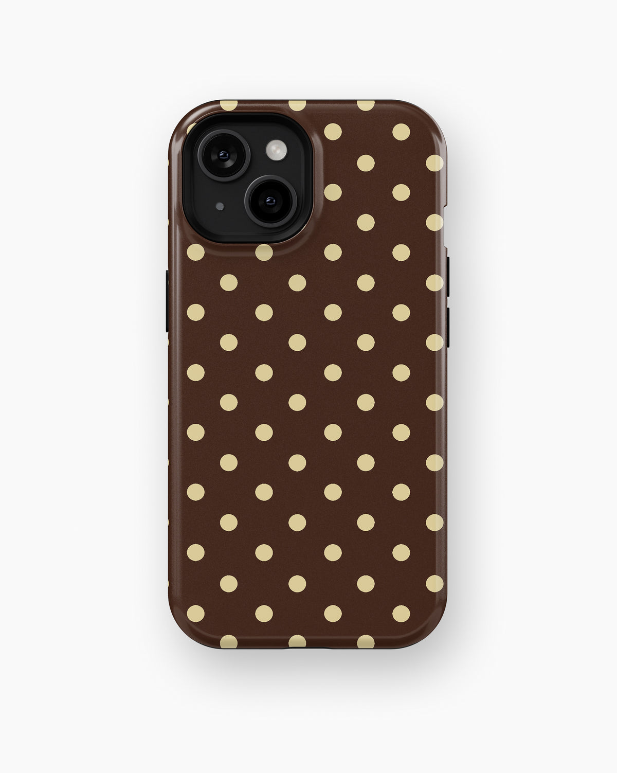Chocolate Yellow Polka Dots MagSafe iPhone Tough Case - iPhone 11-15 model view