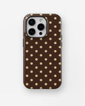 Chocolate Yellow Polka Dots MagSafe iPhone Tough Case - iPhone 11-16 Pro model view