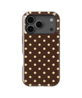 Chocolate Yellow Polka Dots MagSafe iPhone Tough Case - iPhone 17-18 Pro model view