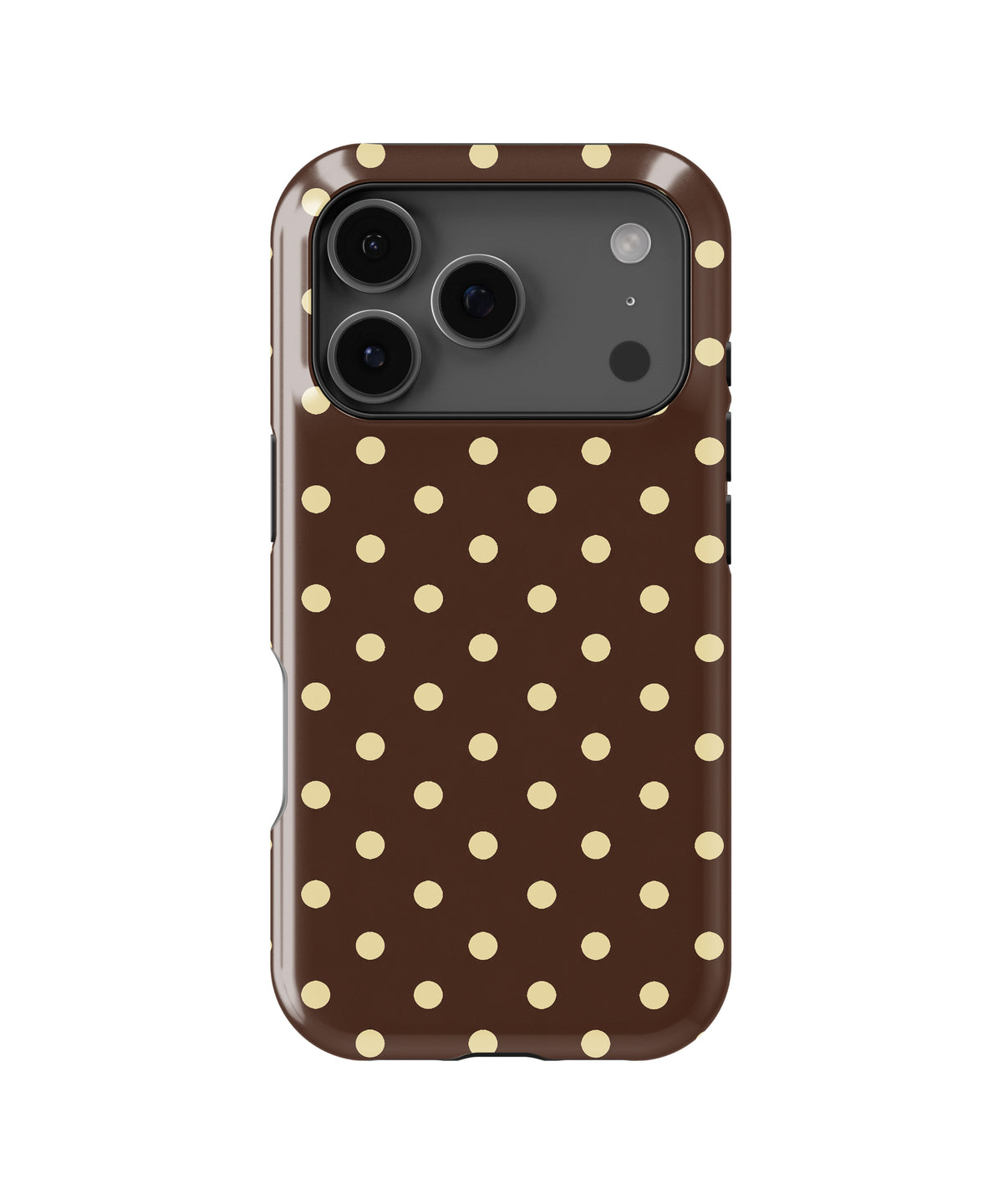 Chocolate Yellow Polka Dots MagSafe iPhone Tough Case - iPhone 17-18 Pro model view