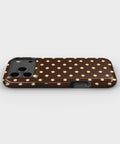 Chocolate Yellow Polka Dots MagSafe iPhone Tough Case - low side view