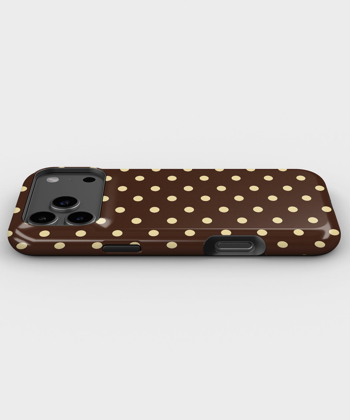 Chocolate Yellow Polka Dots MagSafe iPhone Tough Case - low side view