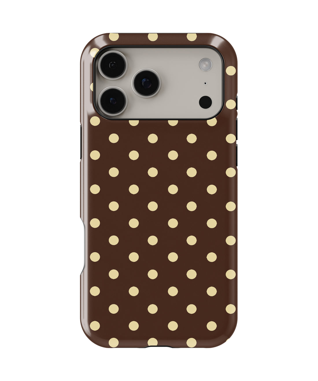 Chocolate Yellow Polka Dots MagSafe iPhone Tough Case - iPhone 17-18 Pro Max back view