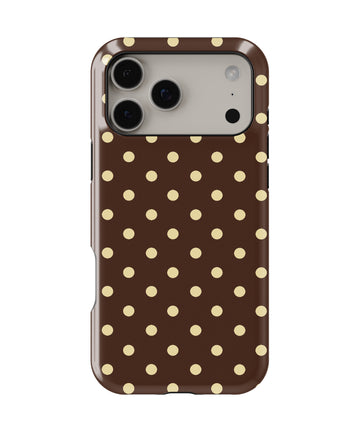 Chocolate Yellow Polka Dots MagSafe iPhone Tough Case - iPhone 17-18 Pro Max back view