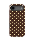 Chocolate Yellow Polka Dots MagSafe iPhone Tough Case - iPhone 17 Air model view