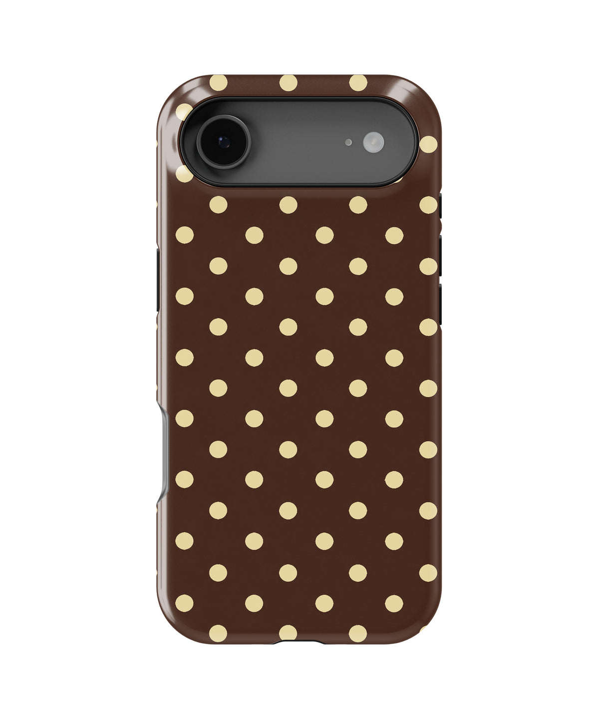 Chocolate Yellow Polka Dots MagSafe iPhone Tough Case - iPhone 17 Air model view