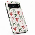 Christmas Bow and Mistletoe Google Pixel case with decorative patterned artwork
