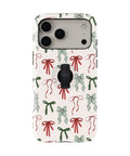 Christmas Bow and Mistletoe MagSafe Loop iPhone Case with built-in finger loop closed