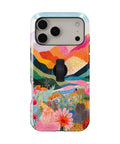 Colorful Abstract Landscape Floral MagSafe Loop iPhone Case with built-in finger loop closed