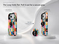 Colorful Folk Quilt Patchwork MagSafe Loop iPhone Case side view showing the built-in finger loop