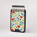Colorful Wildflower Garden MagSafe Card Holder, card storage shown with cards