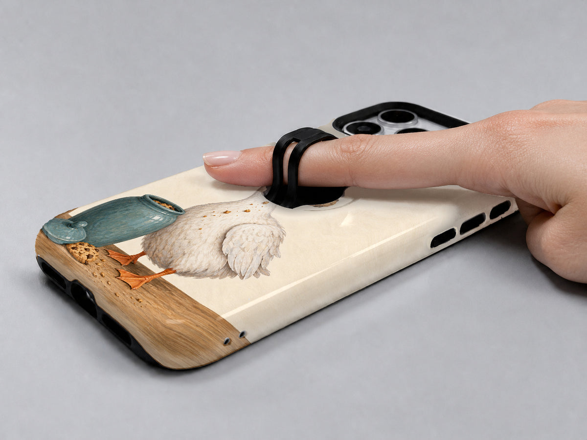 Cookie Time Goose MagSafe Loop Case, shown with a finger through the loop
