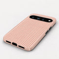 Coral Pink and White Pinstripe Google Pixel Case - angled bottom view