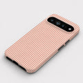 Coral Pink and White Pinstripe Google Pixel Case - flat angled view