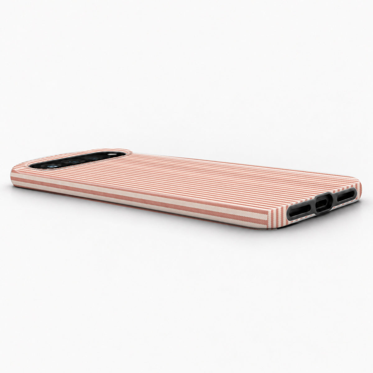 Coral Pink and White Pinstripe Google Pixel Case - low side view