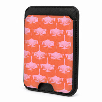 Front view of the Coral Pink Scallop MagSafe card holder on a white background