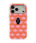 Coral Pink Scallop MagSafe Loop iPhone Case with built-in finger loop closed