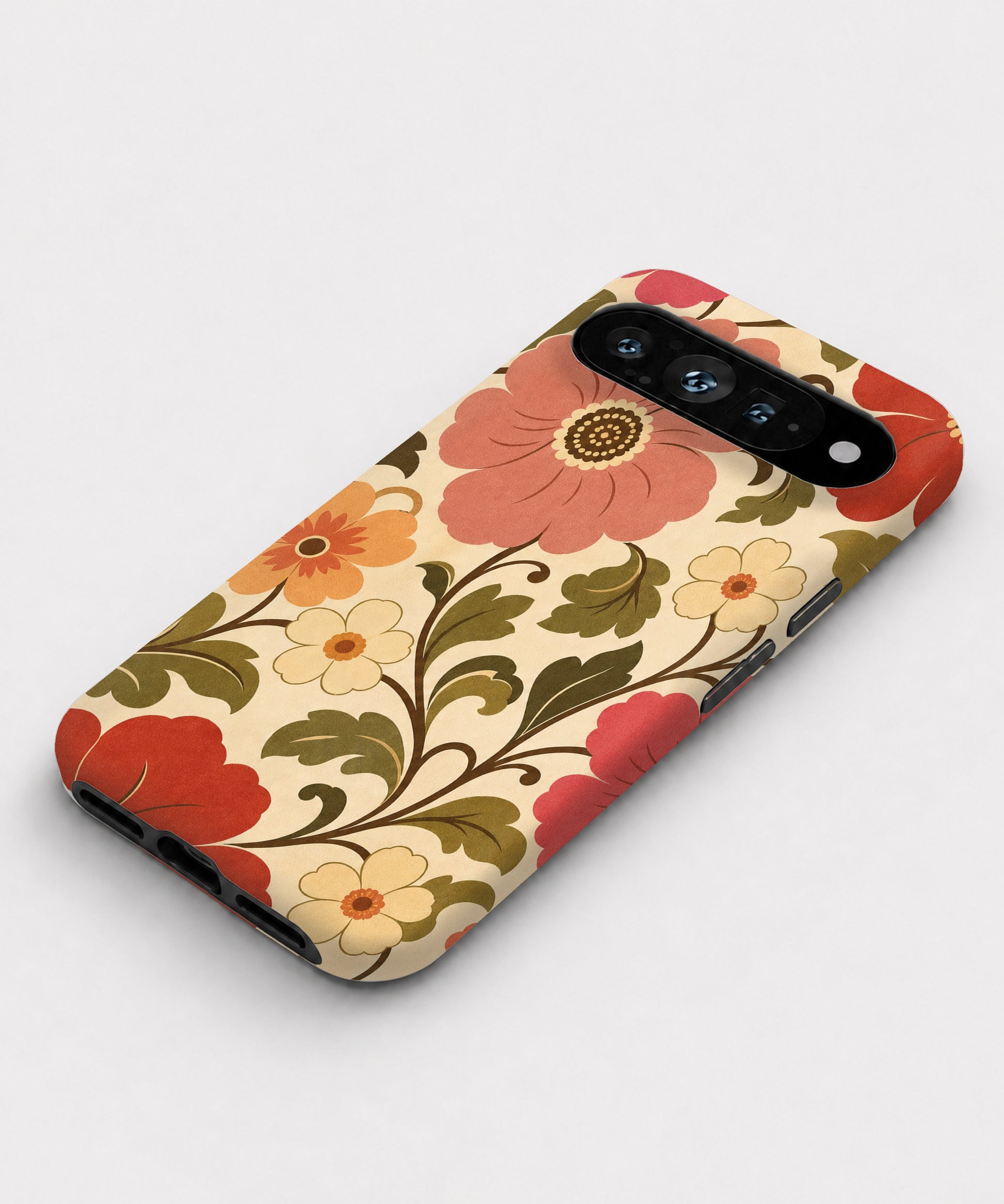 Coral Retro Folk Floral Google Pixel case front view
