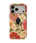 Coral Retro Folk Floral MagSafe Loop iPhone Case with built-in finger loop closed