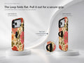 Coral Retro Folk Floral MagSafe Loop iPhone Case side view showing the built-in finger loop