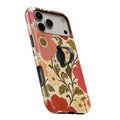 Coral Retro Folk Floral MagSafe Loop iPhone case with built-in finger loop open