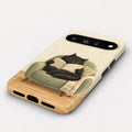 Cozy Reading Black Cat Google Pixel Case - angled bottom view