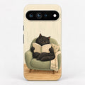 Cozy Reading Black Cat Google Pixel Case - centered back view