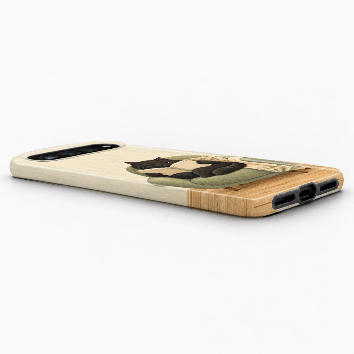 Cozy Reading Black Cat Google Pixel Case - low side view