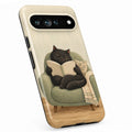 Cozy Reading Black Cat Google Pixel Case - standing angled view