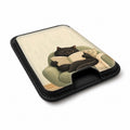 Cozy Reading Black Cat MagSafe Card Holder, angled view showing the thumb access opening