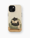 Cozy Reading Black Cat MagSafe iPhone Tough Case, rear view, iPhone11-15 model image group
