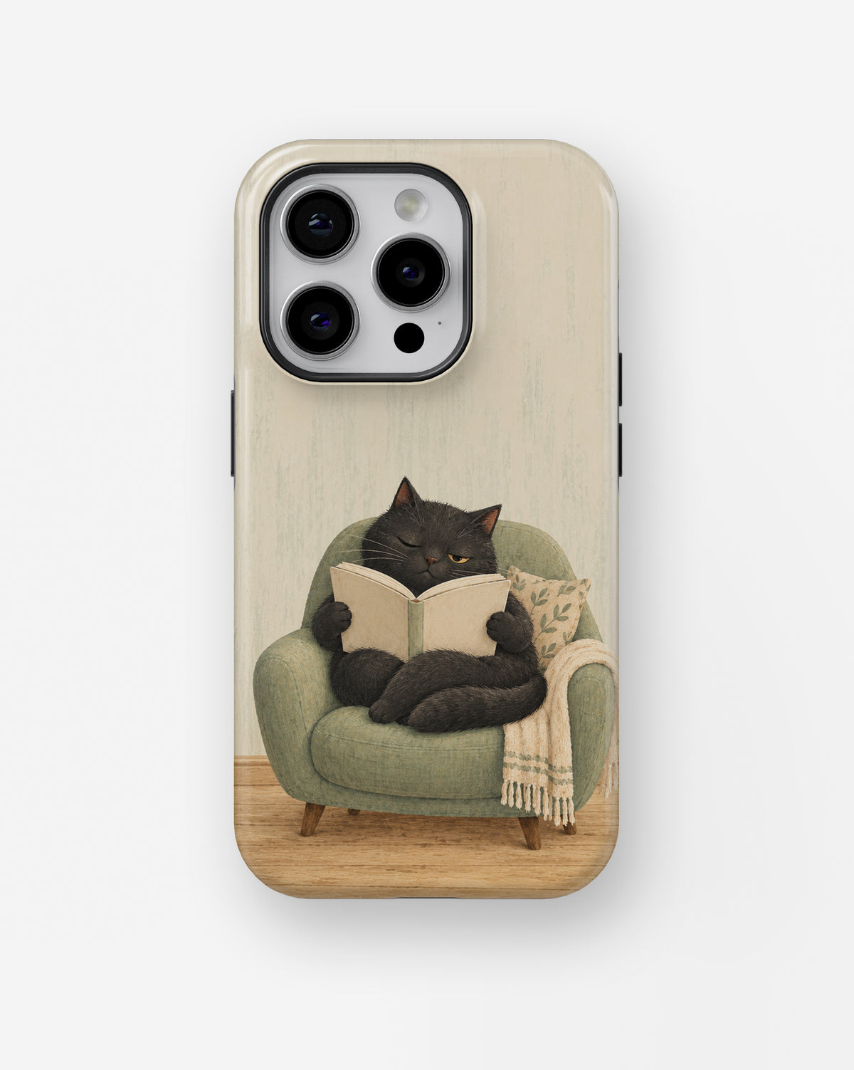 Cozy Reading Black Cat MagSafe iPhone Tough Case, rear view, iPhone11-16Pro model image group