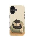 Cozy Reading Black Cat MagSafe iPhone Tough Case, rear view, iPhone16+16Plus+17 model image group