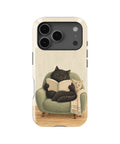 Cozy Reading Black Cat MagSafe iPhone Tough Case, rear view, iPhone17-18Pro model image group