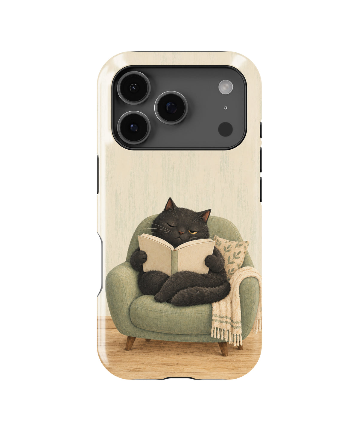 Cozy Reading Black Cat MagSafe iPhone Tough Case, rear view, iPhone17-18Pro model image group