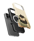 Cozy Reading Black Cat MagSafe iPhone Tough Case, exploded view showing outer shell, inner layer and magnetic ring