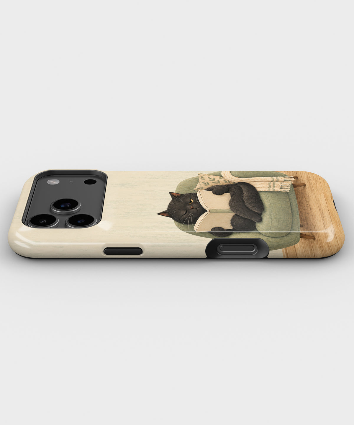 Cozy Reading Black Cat MagSafe iPhone Tough Case, side view showing case edges